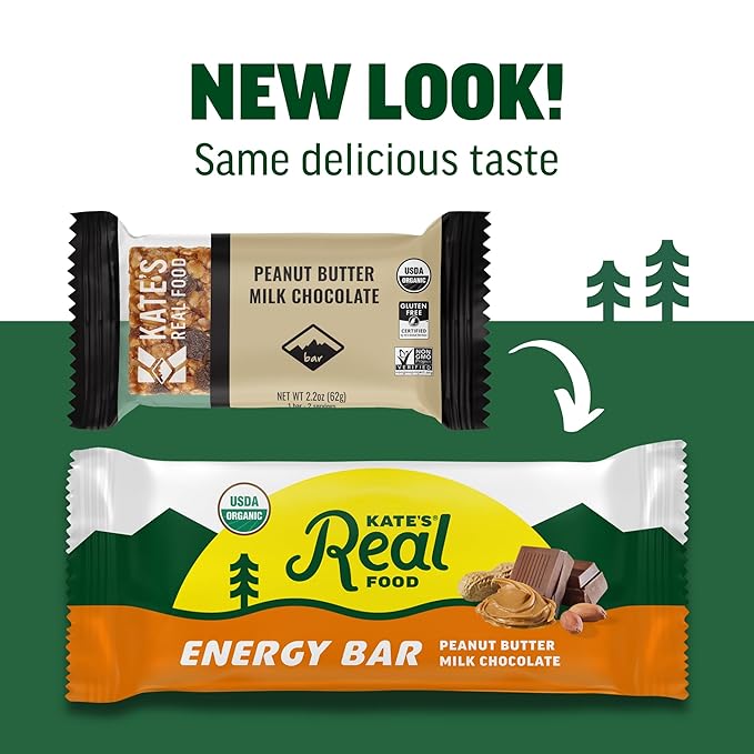 Kate’s Real Food Organic Granola Bars - Peanut Butter Milk Chocolate (2.2 oz, Pack of 12) Organic Energy Bars with Gluten Free Oats - Non GMO, Soy Free, Whole Grains, and All Natural - Healthy Snacks