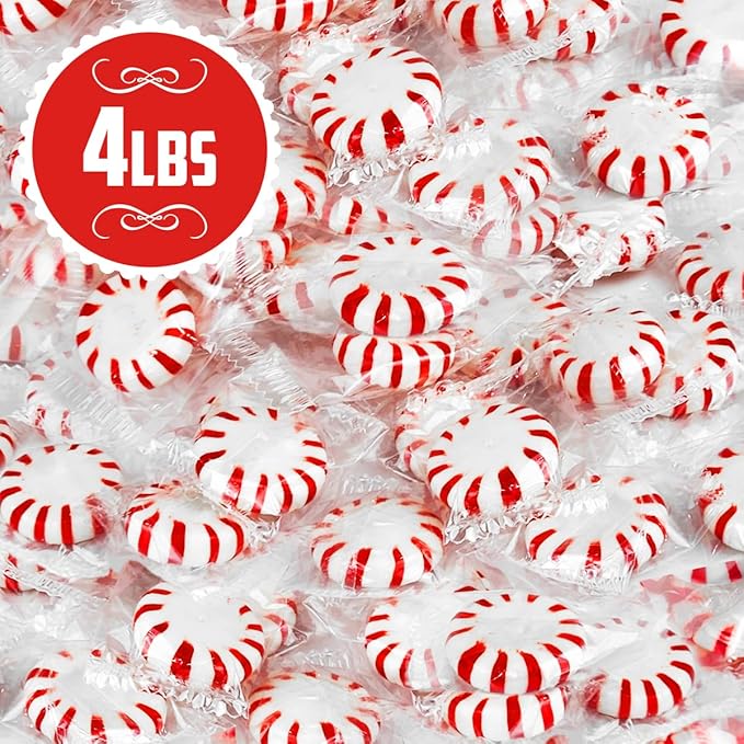 Starlight Peppermints Individually Wrapped Candy, 4 Pound Bulk Pack, Sweets for On the Go Refreshment, Perfect Peppermint Candy for Office.