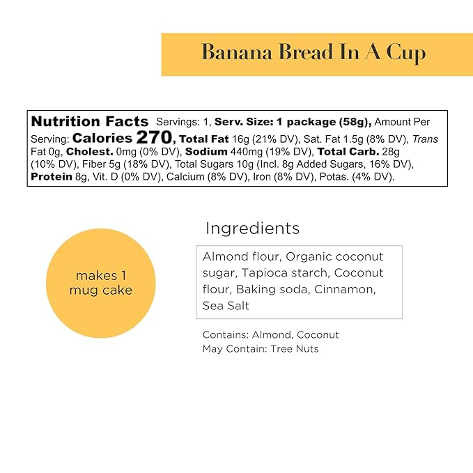 Stellar Eats Grain-Free Banana Bread Instant Treat in a Cup | Single-Serve | 8g Protein | Gluten-Free, Dairy-Free, Plant-Based, Paleo-Friendly | Made with 7 Real Ingredients | 8 Pack