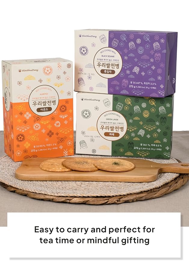 Korean Food Shinwhadang Rice Wafer Snacks(6 packs) – Black Sesame Flavor, Oven-Baked Crispy Rice Crackers, Korean Rice Crisps (9.6 oz)