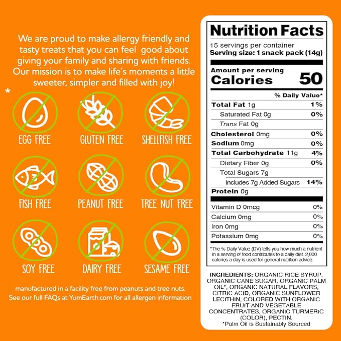 YumEarth Organic Chewys Fruit Flavored Candy Chews - Allergy Friendly, Gluten Free, Non-GMO, Vegan, No Artificial Dyes - Assorted Flavors, 7.5 oz.