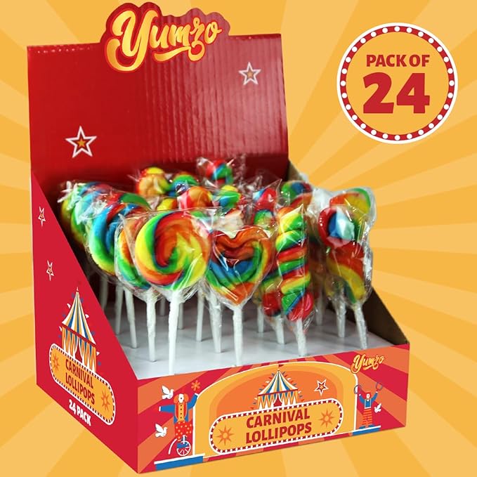 Carnival Lollipops Rainbow Twist, Swirls, and Round Unicorn Party Favors - Individually Wrapped Rainbow Candy Suckers & Lollipops Great for Birthday Parties, Unicorn Pinata, 24 Count