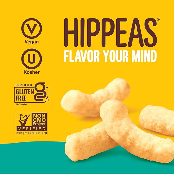 HIPPEAS Chickpea Puffs, Cheezy Vibes, Gluten Free, Dairy Free, Vegan, 0.8oz Bag, Pack of 30, 3g Protein, 2g Fiber, Crunchy Baked Plant Protein Snack, Non-GMO, Kosher.