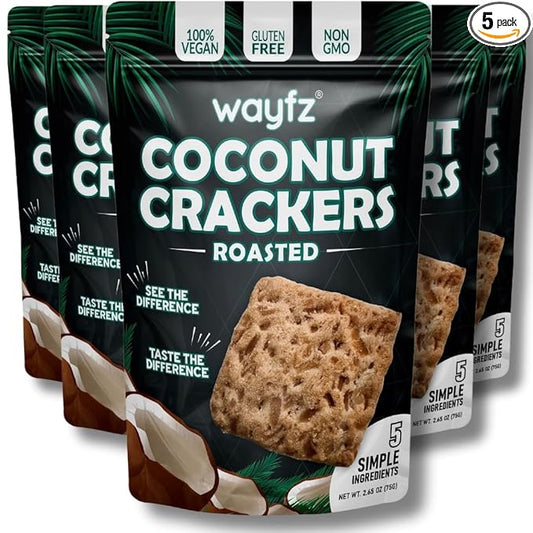 Roasted Coconut Crackers – Vegan Snack & Gluten Free Cracker Made with 100% Real Coconut – Organic, Dairy Free, Non-GMO, Lightly Sweet & Crunchy – 2 Coconuts in Every Bag - (Pack of 5)