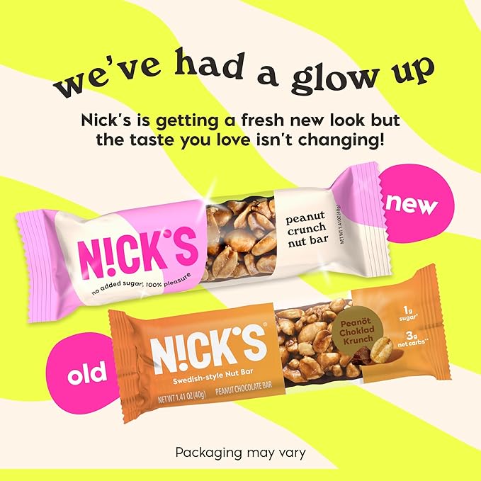 NICKS Keto Nut Bar Peanut Chocolate Snack Bar, Low Carb Snacking for Sports, Hiking, Gaming, Outdoor Activities, 1G sugar, 3G net carbs, healthy snack (pack of 30) 40.0 grams