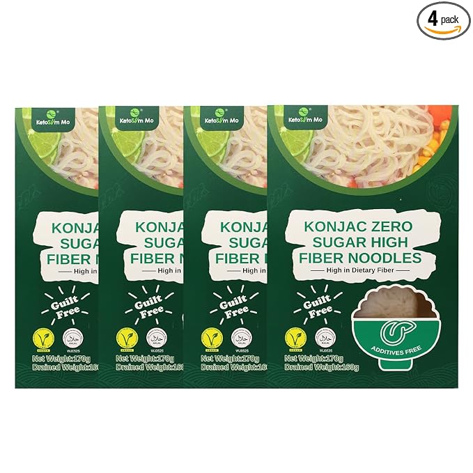Ketoslim Mo High Fiber Konnyaku Noodles – Keto, Vegan, Paleo, Low Carb, High Fiber, Sugar-Free & Gluten-Free 160g 4 Packs