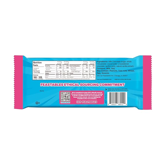 Feastables MrBeast Milk Chocolate Chocolate Bar, King Size Candy Bar for Adults & Kids, Candy Bars for Snacks, Gifts, or Dessert, Sweet & Creamy Fairtrade Cocoa, 2.1 Oz Each, 10 Count