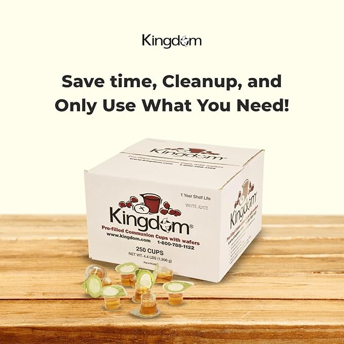 Kingdom Prefilled Communion Cup with Wafers(250ct-white juice) Sealed in a Single-Serving Container with Upto 1-Year Shelf Life,Perfect for Holy Eucharist Celebration in Hospitals,Summer Camps, & More