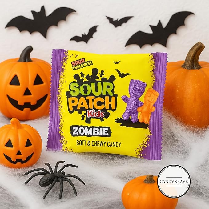 SourPatch Kids Soft & Chewy Candy - Zombies - Individually Wrapped Sweet & Sour Candy Pack - Delicious Gummy Treats for Halloween, Pinata Stuffers, Birthdays & Pantry (1 lbs)