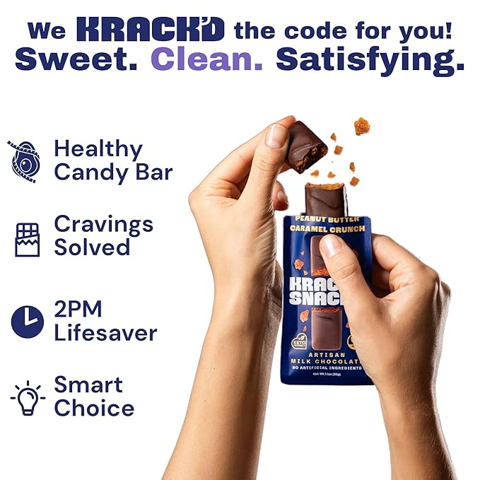 Krack’d Snacks Keto Milk Chocolate Candy Bars (10 Pcs.) Low Carb, Vegan, Sugar Free Keto Bar with Peanut Butter Caramel Crunch Toffee & Allulose | Gut Friendly, Non GMO, Gluten Free Keto Snack