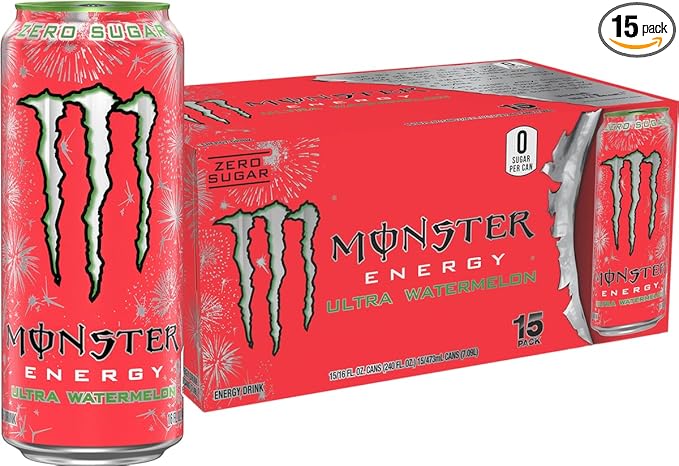 Monster Energy Ultra Watermelon, Sugar Free Energy Drink, 16 Ounce | Pack of 15