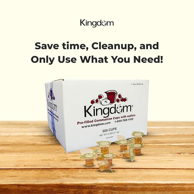 Kingdom Prefilled Communion Cup with Wafers(500ct-white juice) Sealed in a Single-Serving Container with Upto 1-Year Shelf Life,Perfect for Holy Eucharist Celebration in Hospitals,Summer Camps, & More