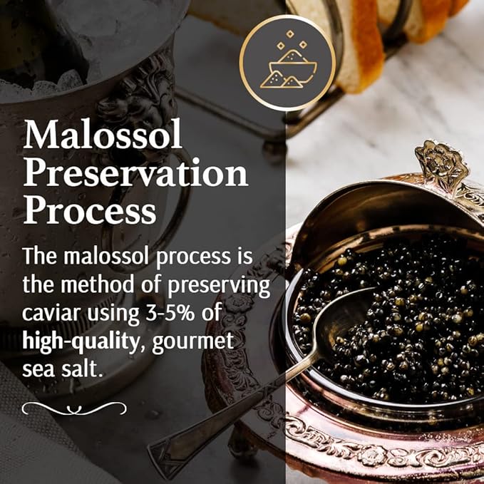 OLMA Supreme Caviar Gift Set - 8 oz (224g) of Caviar, Includes Beluga, Osetra, White Sturgeon, Siberian Osetra Aurora, Serving Spoon & Blinis - Superior Grade Fresh Roe Fish Eggs