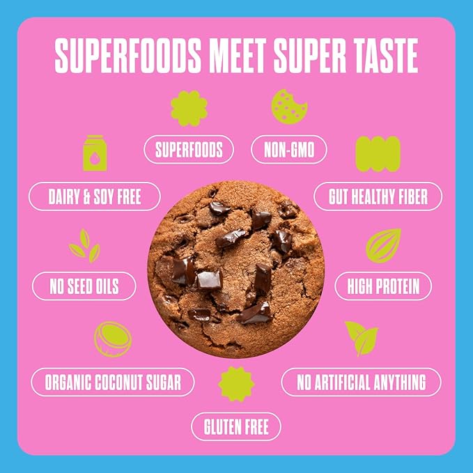 Toto's Peanut Butter Chocolate Chip Vegan Cookies: Gluten-Free High-Fiber Cookie with Plant-Based Protein, Superfoods, and Adaptogens - 10X Individually Wrapped Cookies