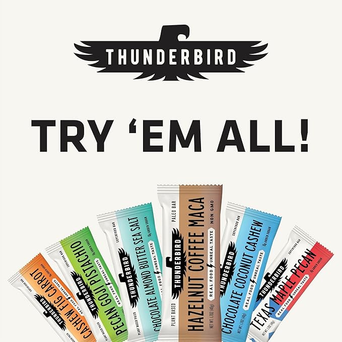 Thunderbird Bars Energy Snack, Gluten-Free With Protein, Healthy Real Food, Vegan Paleo Non-Gmo, No Added Sugar, Mexican Hot Chocolate Flavor (12 Count, 1.7 Oz. Bars) - Spicy