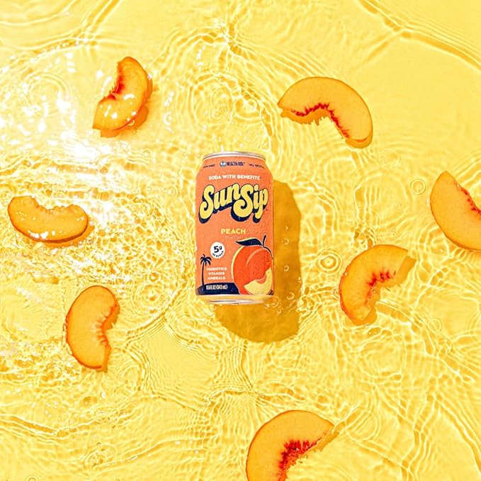 SunSip Prebiotic Soda by Health-Ade, Gut-Healthy Beverage, Soda Swap, Vitamins & Minerals, Naturally Sweetened with 5g of Sugar, Peach, 11.5 oz (12 Pack)