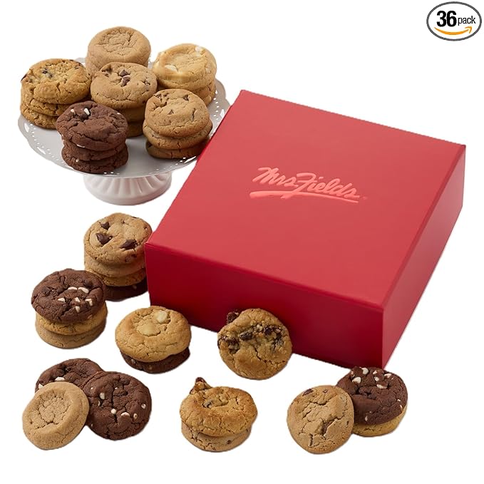 Mrs. Fields Crimson 36 Nibblers Box - Assorted with 36 Nibblers Bite-Sized Cookies in 5 Classic Cookie Flavors