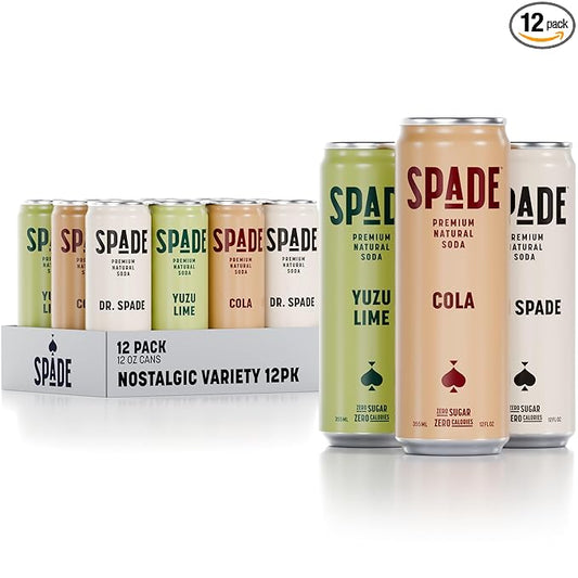 Spade Soda Nostalgic Variety 12 Pack, Premium All-Natural, No Sugar, No Calories, Electrolytes, Magnesium, Potassium, Healthy Non GMO, Sweet Quality Stevia, No Artificial Sweeteners, Great Taste, Bold Taste