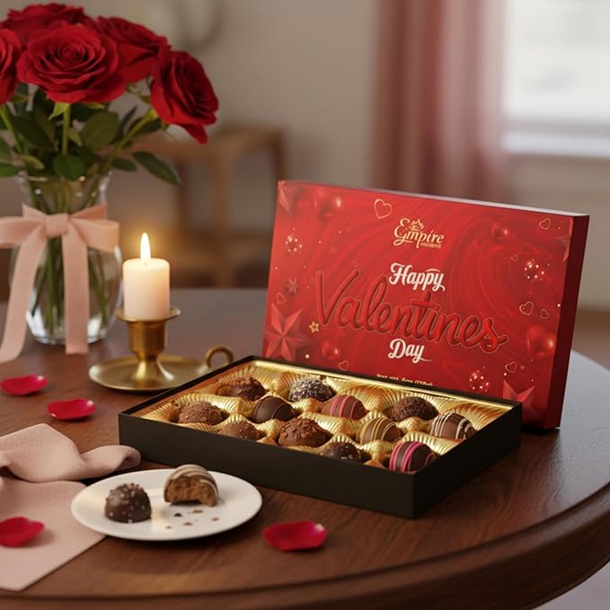 Happy Valentines Chocolates - 12 Assorted Milk & Dark Chocolate Truffles - Gourmet Chocolate Gift Box - Valentines Chocolate Gifts for Women & Men, 6 oz