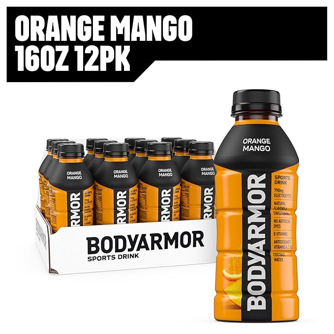 BODYARMOR Sports Drink, Orange Mango, Electrolyte Drink Hydration, 16 Fl Oz Bottles (12 Pack), Flavored Coconut Water with B Vitamins & Antioxidants