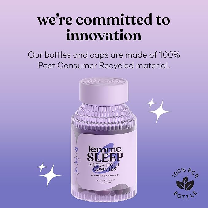 Lemme Sleep Gummies with 5mg Melatonin, Elderberry, Magnesium, L-Theanine, Chamomile and Lavender, Drug-Free Nighttime Sleep Aid, Gluten Free, Gelatin Free, Non GMO, Berry Flavored (60 Count)