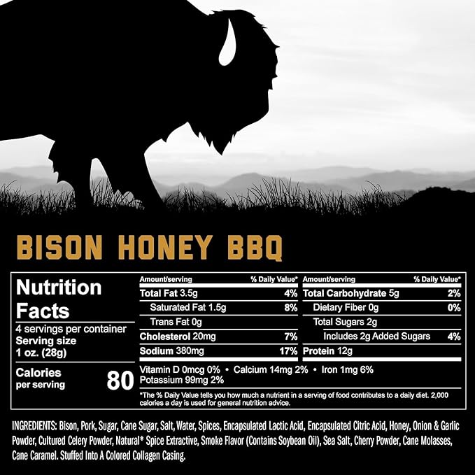ICON Meats Bison and Pork Snack Sticks, Honey BBQ, 6 Pack High Protein Snacks, 4 Meat Sticks per Pack, Low Sugar, Gluten Free, Natural, USDA Inspected, Made in the USA, Gifts & Stocking Stuffers