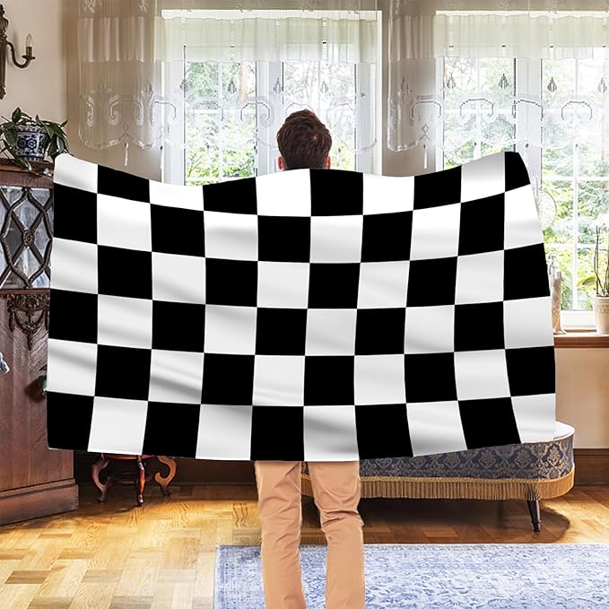 AhfuLife Checkered Flag 3x5 Ft, Large Black and White Racing Flags - Double Side with Brass Eyelets for Race Car Party, Garden Decoration Indoor Outdoor