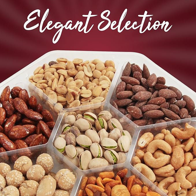 SizGit Nut Gift Baskets, 14oz Mixed Nut Gift Box of 7 Sectional Platter, Ideal Nut Assortment for Holidays, Birthdays, Celebrations, Anniversaries, Corporate Occasions and Everyday Snacking