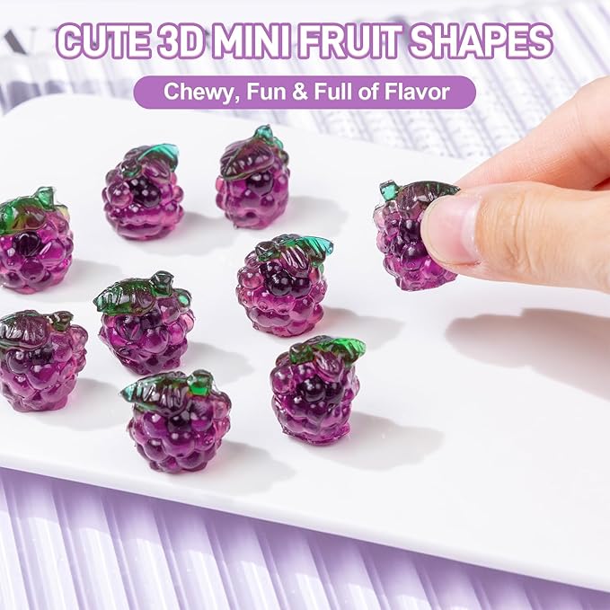 AMOS 4D Gummy Candy Grape Burst – 3D Grape Shaped, Jelly-Filled, Natural Flavor Fruit Gummy – 240g Box (Pack of 10) – Fruit-Filled Gummy Treats for Kids & Adults – Perfect for Parties & Gift Bags