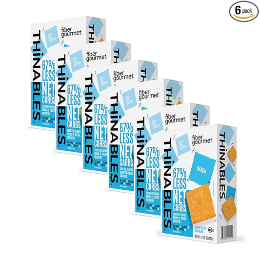 Fiber Gourmet Ranch Thinables Baked Cheese Crackers - Healthy Keto Crackers, Low Calorie High Fiber Snack, 6g Net Carbs, 70 Calories, 13g Fiber, 5g Protein - 4.25 Ounce (pack of 6)