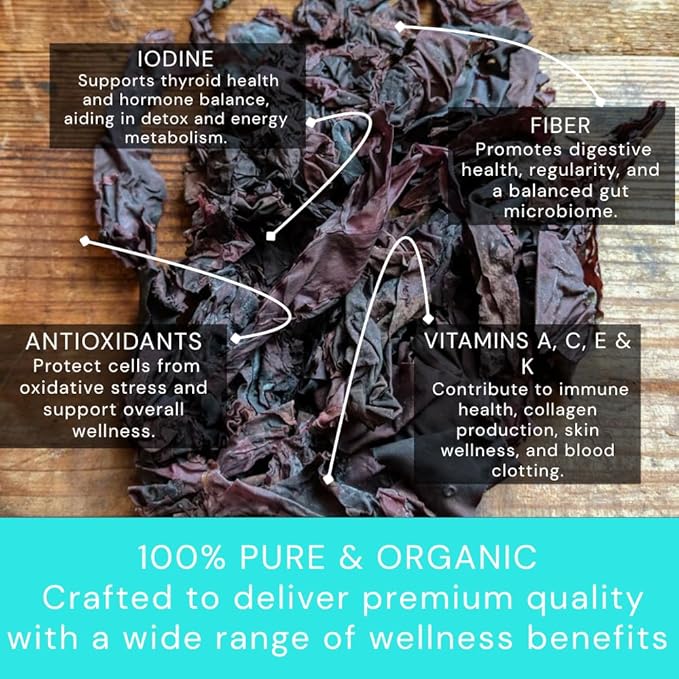 Ocean's Balance Organic Whole Leaf Dulse – Maine Coast Vegetables for Keto, Paleo Diet, & Vegan Diets – Sweet Seaweed Gluten Free Products (8oz Bag)