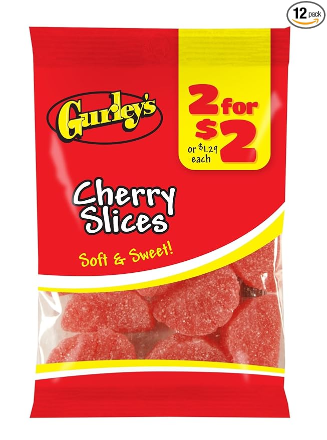 Gurley's Cherry Slices, Gummy Fruit Candy, Sweet and Chewy, Individually Wrapped Bulk Candy (Pack of 12)
