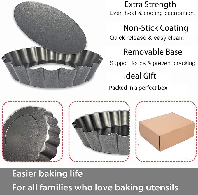 Xstronq Tart Pans 4 Inch with Removable Bottom Fluted Pie Tart Pans, Round Non-Stick Pan Quiche Pan, for Baking Pizza Mousse Cakes, Christmas Dessert