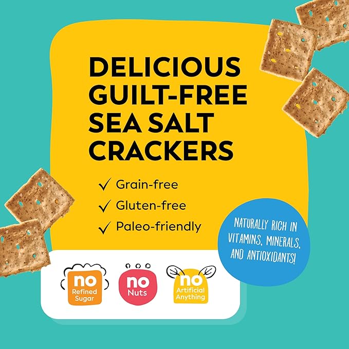 Sunnie Gluten Free Crackers, Healthy Grain-Free Sea Salt Cracker, Snacks for Kids & Adults, Made with Avocado Oil, Only 6 Ingredients, Vegan Snack, Low Calorie, 4 Oz, Pack of 9