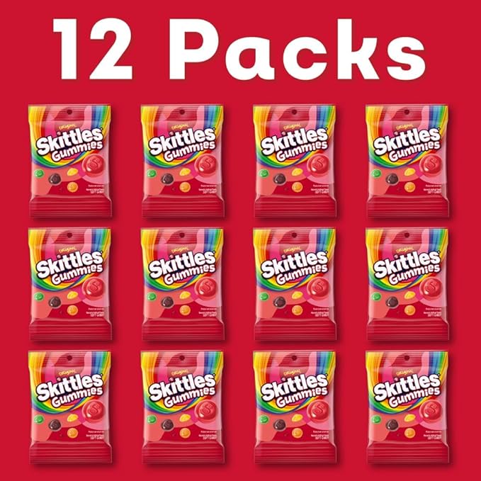 SKITTLES GUMMIES Winter Sports Grab and Go Gummy Candy Watch Party Game Snack, 7 Oz Candy Bag (Pack of 12)