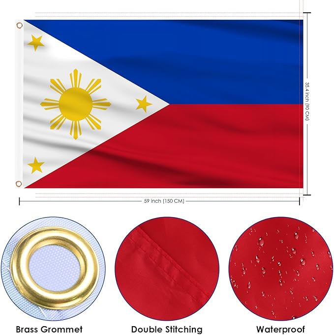 AhfuLife Philippines Flag 3x5 Ft, Large Filipino Flag National Flags for Outside - Double Side with Brass Eyelets for World Cup Party Decorations, Soccer Party Bar Garden Decoration Indoor Outdoor