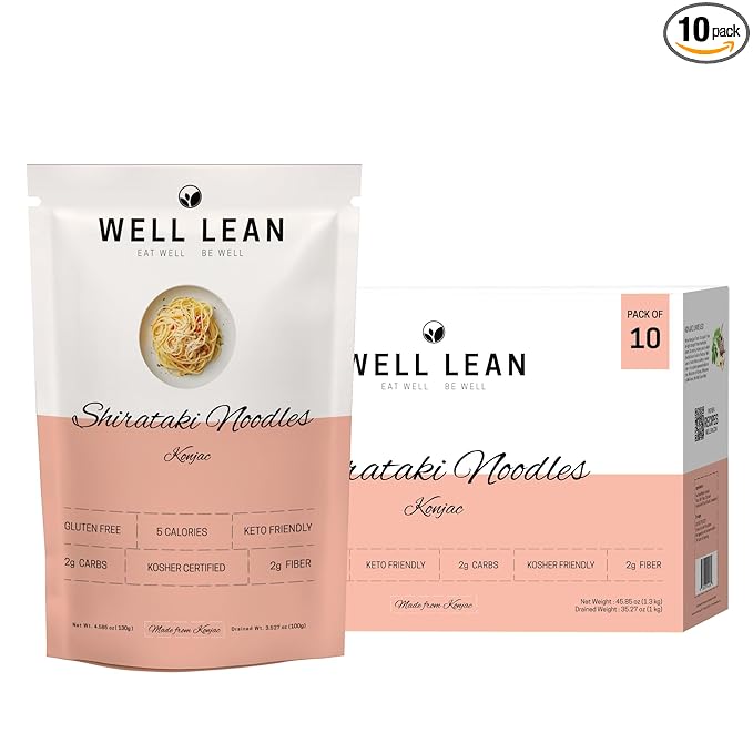 Well Lean Konjac Shirataki Noodles, 10-Pack, Gluten-Free, Keto-Friendly, Low Carb, Low Calorie, 100% Plant-Based, 5 Cal, 2g Carbs