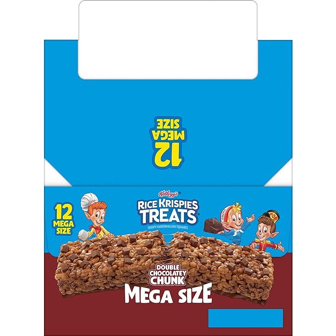 Rice Krispies Treats Mega Bars Large Marshmallow Snack Bars, Kids Snacks, Double Chocolatey Chunk, 36oz Box (12 Count)