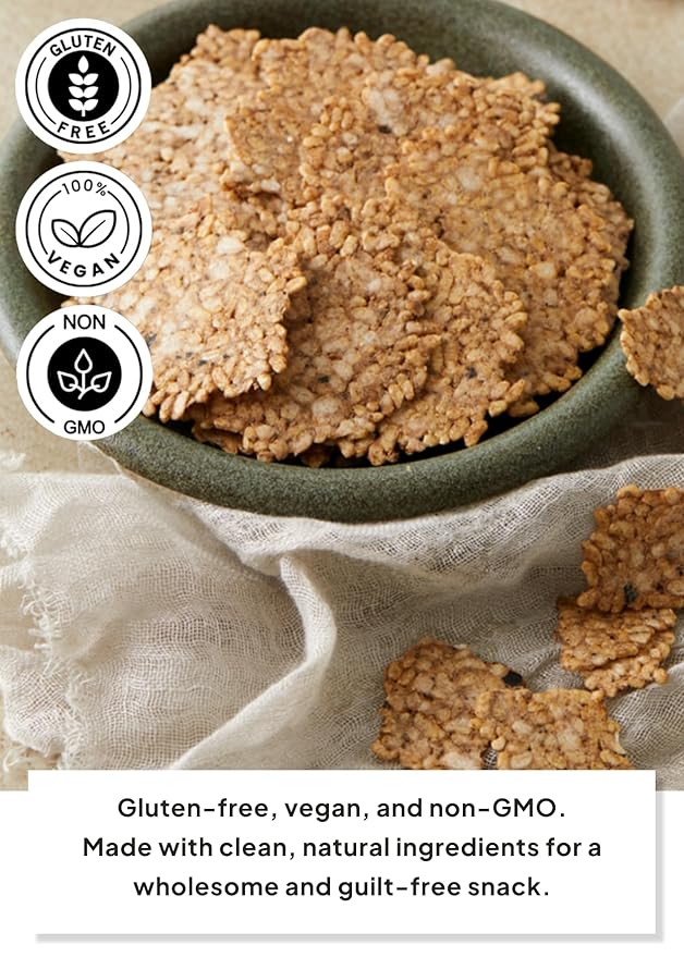 Korean Food Oraeo-Lab Korean Brown Rice Chips with Shiitake Mushroom – Vegan Pressed Snack, Not Fried | Healthy Plant-Based Crisps, 170g (6 oz) Bag