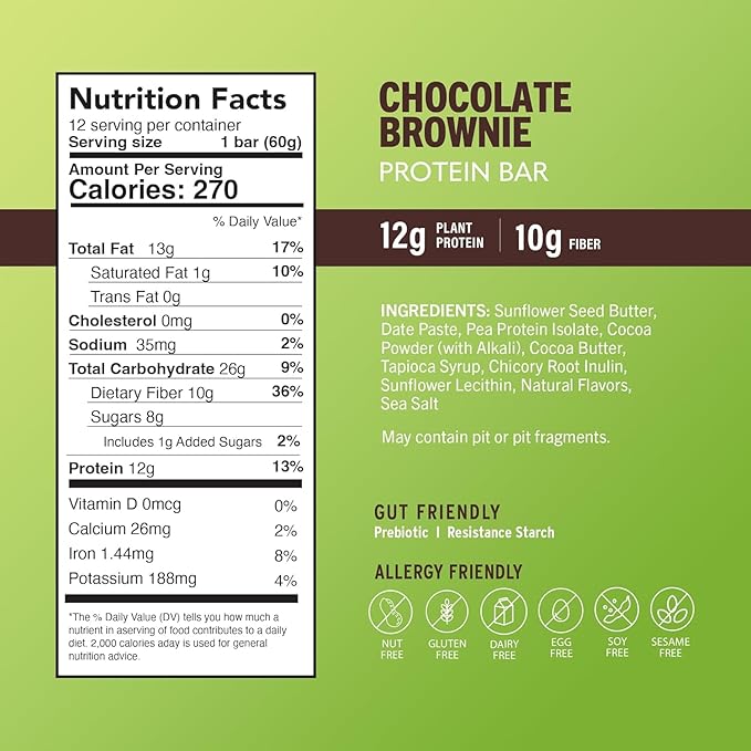 Amrita Nut Free Chocolate Maca Vegan Protein Bars (12 Count PK of 3) | 12g Plant-Based Protein Bar | Peanut Free, Gluten Free, and Dairy Free | Low Sugar, High Fiber, Healthy School-Safe Snacks