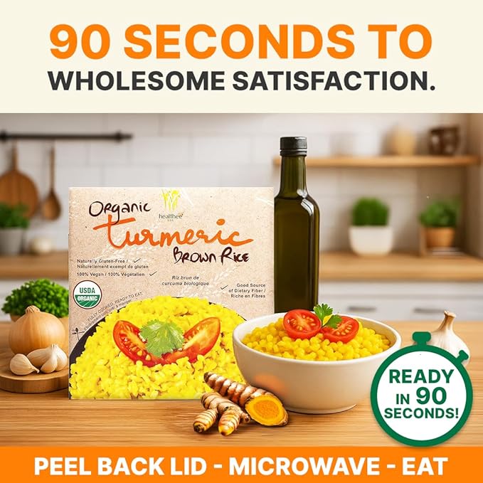 Healthee Organic Brown Rice, Gluten Free, Fully Cooked and Ready-to-Eat, USDA Certified Organic, GMO-Free, Microwaveable (Turmeric, Pack of 4)