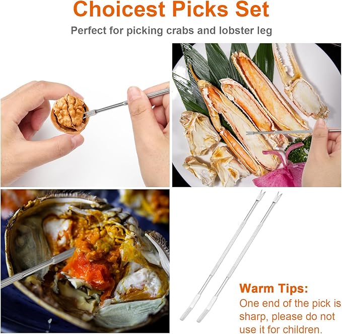 Anglekai Nut Crackers, 8Pcs Multi-Purpose Stainless Steel Seafood Pecan Cracker, Non-slip Handle Walnut Cracking Tools (Red)