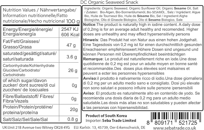 Organic DAECHUN(Choi's1) Seaweed Snacks, 20 Pack, Original, Product of Korea Premium Great