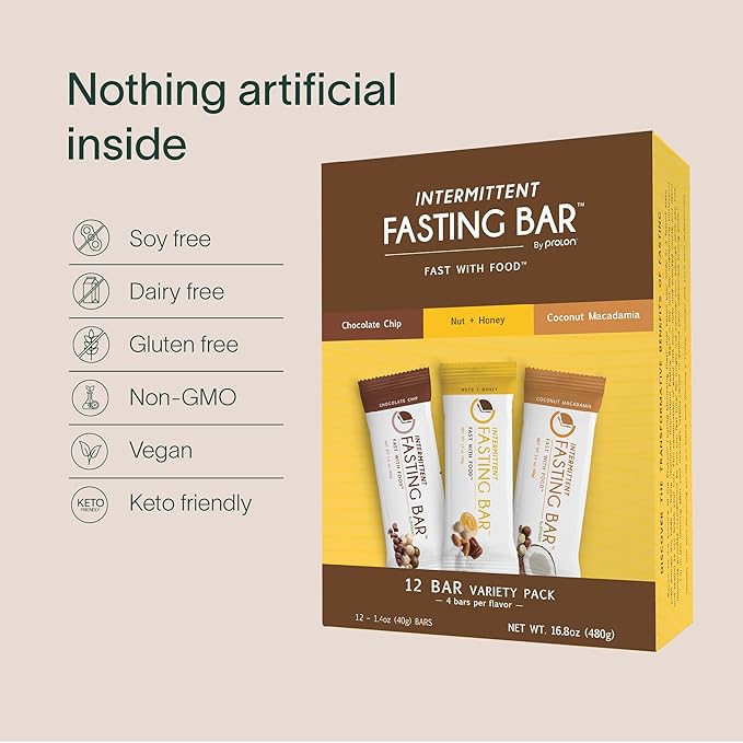 Prolon Fasting Bars | 6g Protein, 8g Fiber | Keto-Friendly, Gluten-Free, Dairy-Free, Plant-Based | Nutrition for Intermittent Fasting | Formulated to Not Break Your Fast | Nuts & Honey (12 Count)