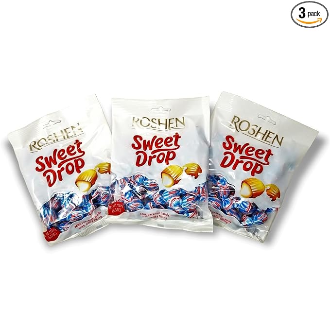 Roshen Caramel Candy Sweet Drop with Milky Filling, Delicious, Flavorful Sweets 150g/5.29oz Pack of 3