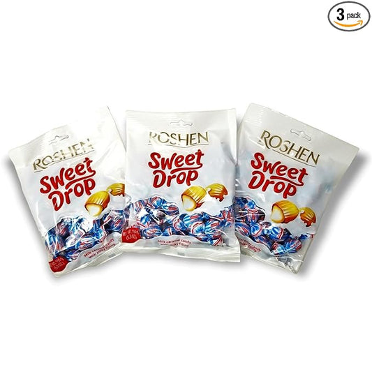 Roshen Caramel Candy Sweet Drop with Milky Filling, Delicious, Flavorful Sweets 150g/5.29oz Pack of 3