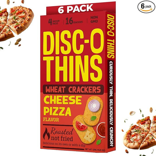 Disc-O Thins Whole Wheat Crackers - Crunchy Roasted Snack, High-Fiber & Low-Fat On-the-go Snack Chips, 96pcs (Cheese Pizza) - Healthy Family Travel Snack, Non-GMO - Great with Salsa, Cheese, Charcuterie Boards