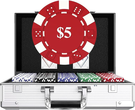 HEITOK Poker Chips 1000 Chips Set with Denominations, 11.5g Weighted Numbered Casino Chips Set, 2 Decks with Compact Aluminum Case for Texas Hold'em, Blackjack Chips
