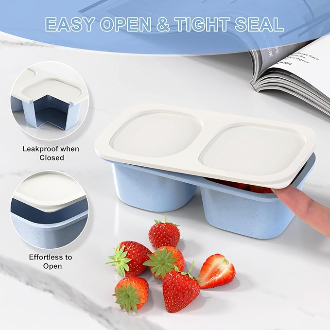 Reusable Snack Containers with Lids for Kids-Classic Color 5 PACK, [UNIQUE DESIGN 2-COMPARTMENT] BPA-Free/Microwave/Dishwasher Safe, Snack Bowls Container for On-the-Go Meals,Camping and Travel