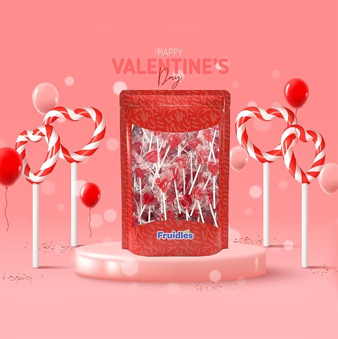 Fruidles 800-Pack Mini Red Heart Shaped Strawberry Flavored Lollipop, Individually Wrapped, 5g Lollipops 10 Pounds